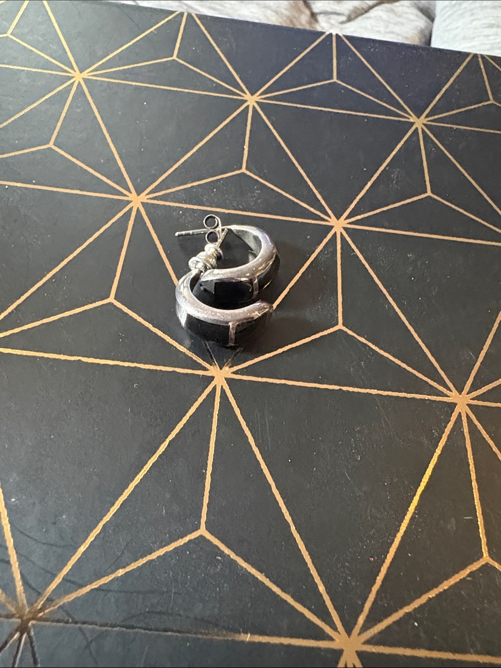 Silver Black Accent Hoop Earrings - Unbranded